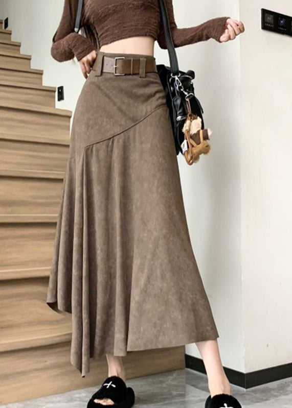 New Line Summer Coffee Asymmetrical A Skirts Wrinkled FashionChic
