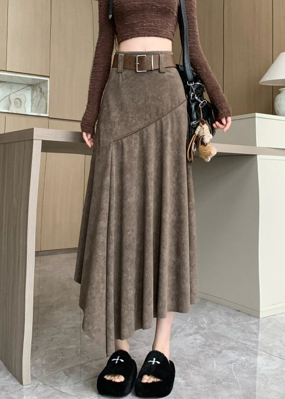 New Line Summer Coffee Asymmetrical A Skirts Wrinkled FashionChic