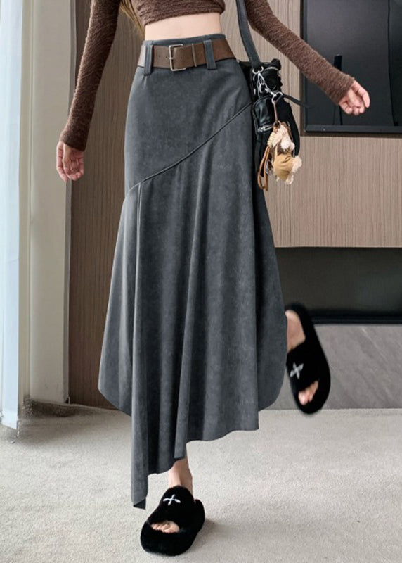 New Line Summer Coffee Asymmetrical A Skirts Wrinkled FashionChic