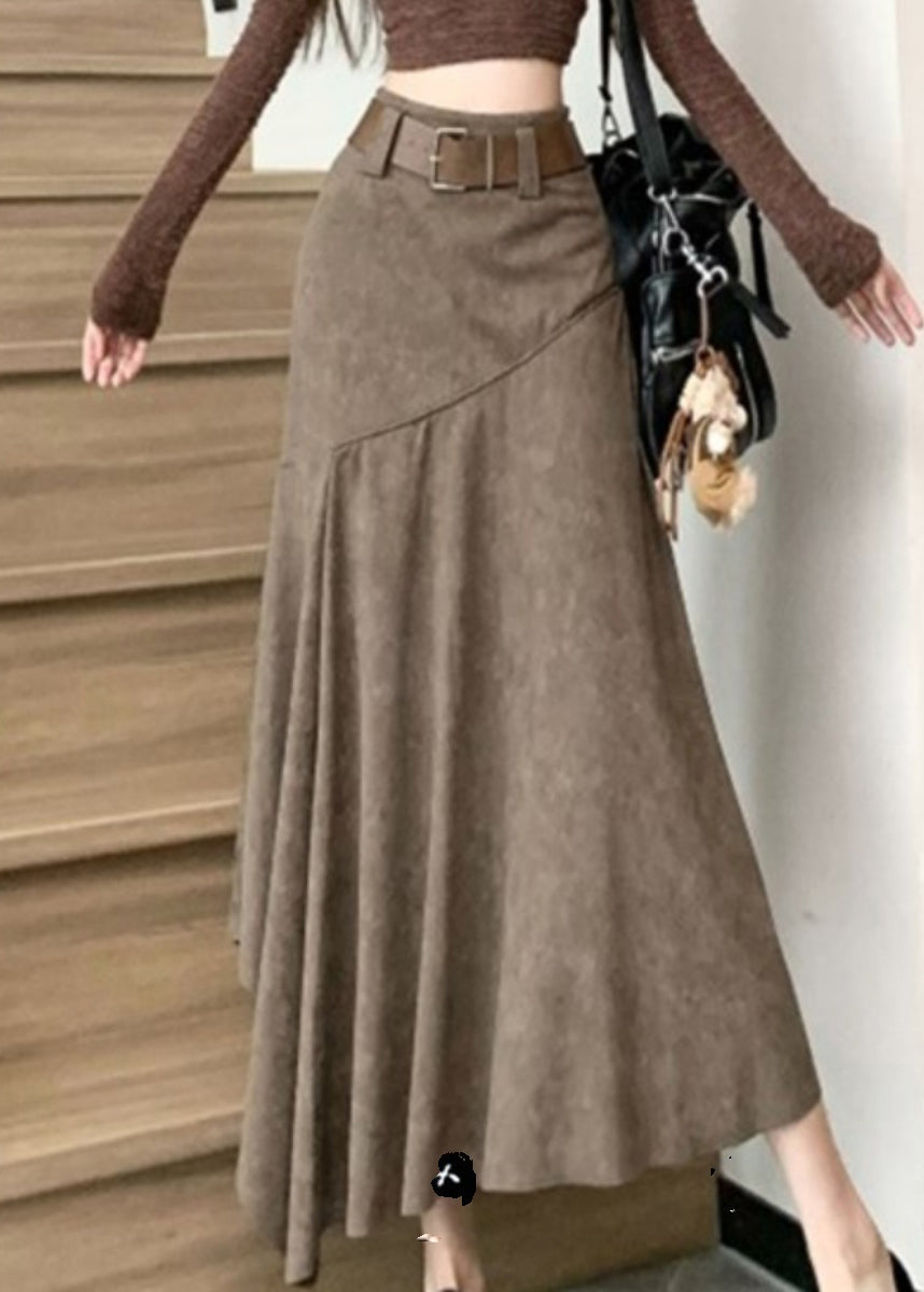 New Line Summer Coffee Asymmetrical A Skirts Wrinkled FashionChic
