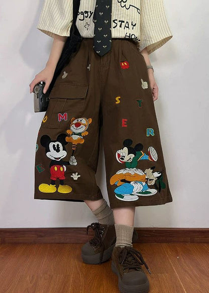 Print Summer New Coffee Pants Mens Denim Crop Cartoon Pockets FashionChic