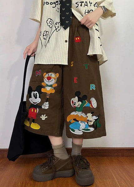 Print Summer New Coffee Pants Mens Denim Crop Cartoon Pockets FashionChic