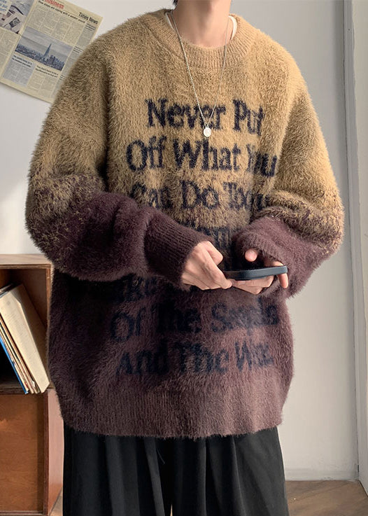 New Coffee Gradient Color Letter Mink Hair Knitted Men Sweaters Winter QF059 MENSW241016