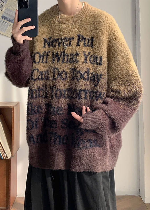 New Coffee Gradient Color Letter Mink Hair Knitted Men Sweaters Winter QF059 MENSW241016