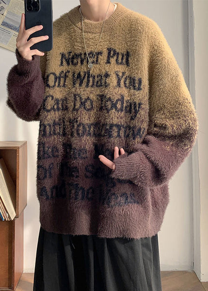 New Coffee Gradient Color Letter Mink Hair Knitted Men Sweaters Winter QF059 MENSW241016