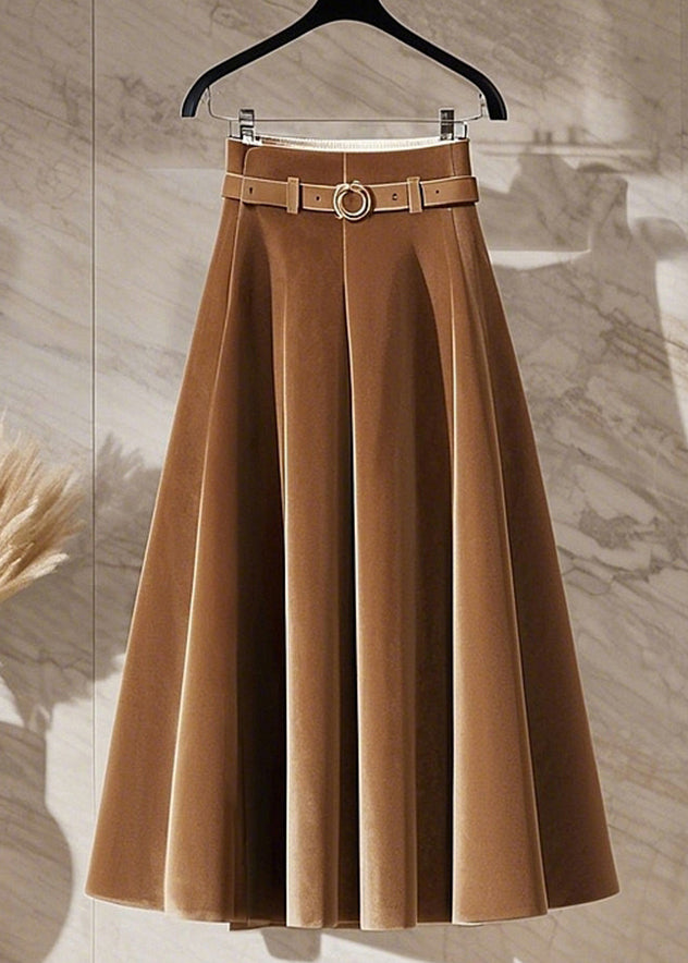 New Coffee High Waist Solid Silk Velvet Skirts Spring YW001 ABC