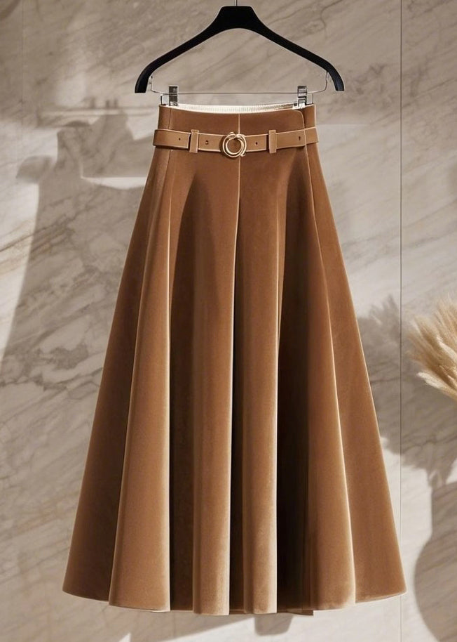 New Coffee High Waist Solid Silk Velvet Skirts Spring YW001 ABC