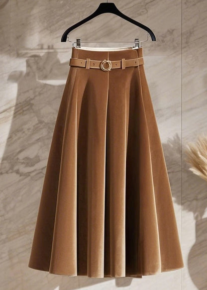 New Coffee High Waist Solid Silk Velvet Skirts Spring YW001 ABC