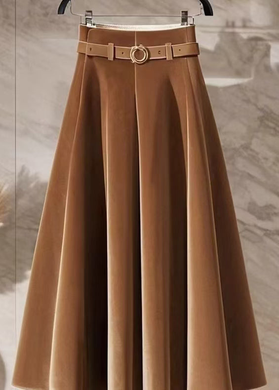 New Coffee High Waist Solid Silk Velvet Skirts Spring YW001 ABC