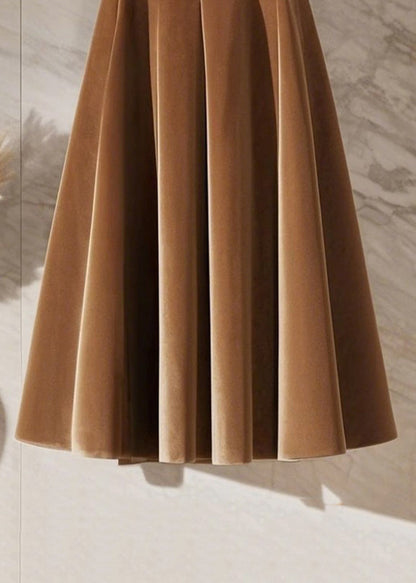 New Coffee High Waist Solid Silk Velvet Skirts Spring YW001 ABC