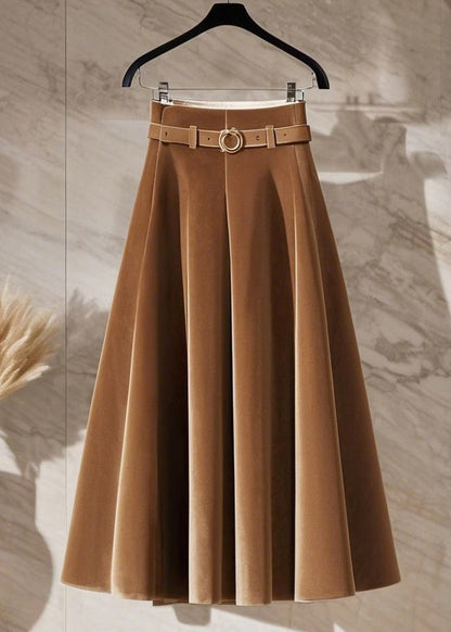 New Coffee High Waist Solid Silk Velvet Skirts Spring YW001 ABC