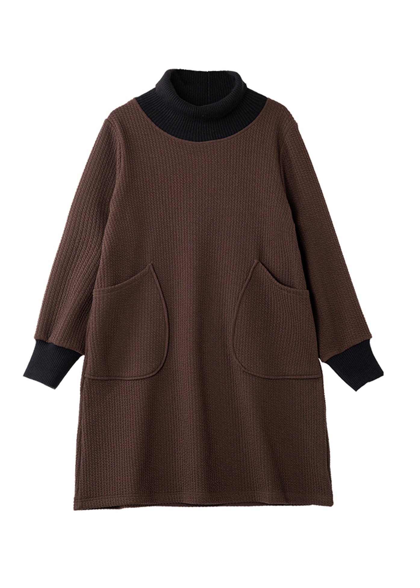 New Coffee Hign Neck Pockets Patchwork Warm Fleece Dresses Winter RL021 ABC