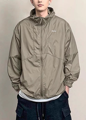 Coffee UPF New Pockets Zippered 50+ Thin Hooded Men Coat FashionChic