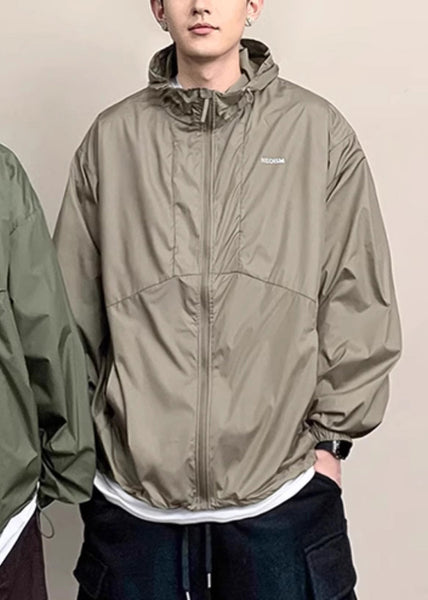 Coffee UPF New Pockets Zippered 50+ Thin Hooded Men Coat FashionChic