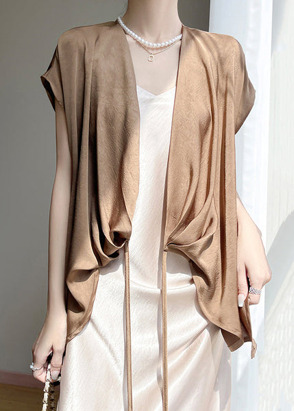 Solid Short Coffee Silk Design Shirt Original New Sleeve FashionChic