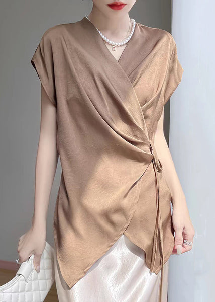 Solid Short Coffee Silk Design Shirt Original New Sleeve FashionChic