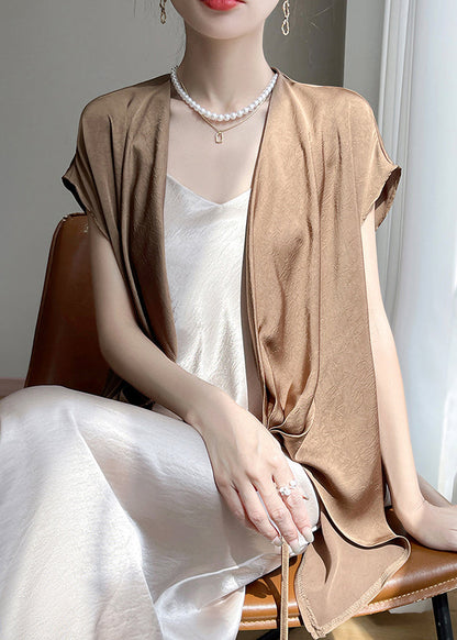 Solid Short Coffee Silk Design Shirt Original New Sleeve FashionChic