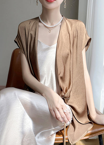 Solid Short Coffee Silk Design Shirt Original New Sleeve FashionChic