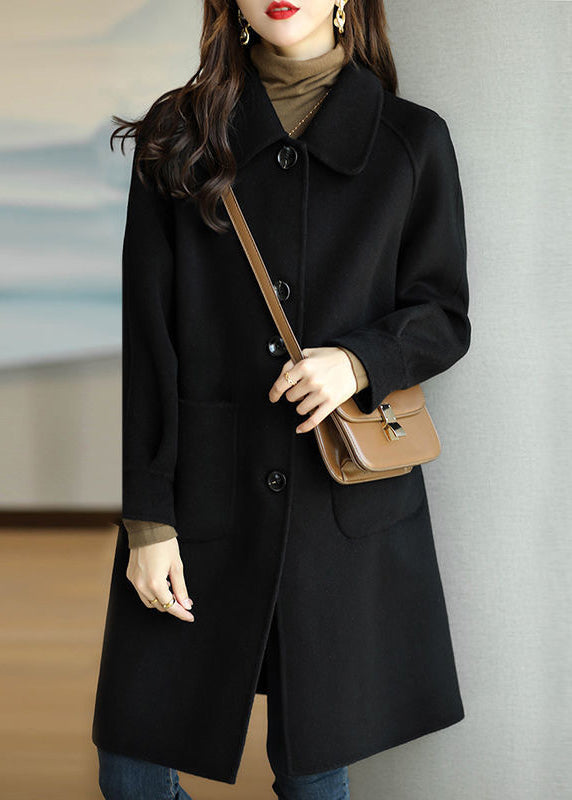 New Coffee Peter Pan Collar Fine Cotton Filled Pockets Woolen Coat Winter RS027 ABC