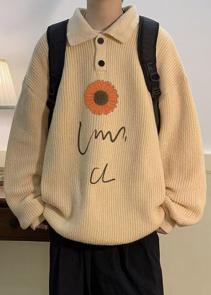 New Coffee Peter Pan Collar Print Knit Mens Sweaters Fall QH024 MENSW241019