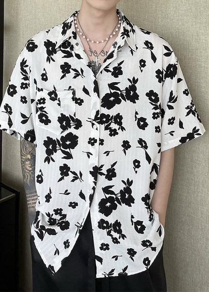 New Coffee Peter Pan Collar Print Men Hawaiian Shirts Summer HG018 Men-Silk-MENSTP240725