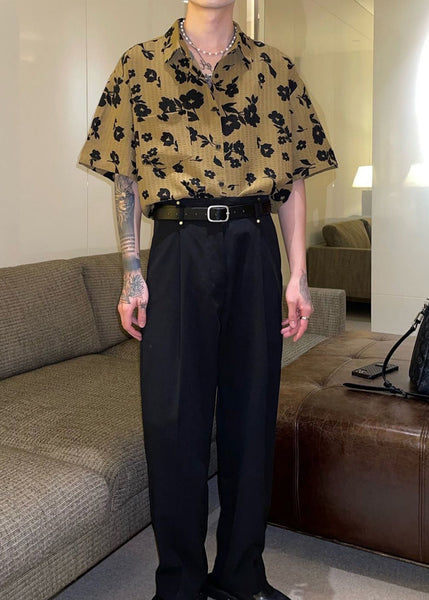 New Coffee Peter Pan Collar Print Men Hawaiian Shirts Summer HG018 Men-Silk-MENSTP240725