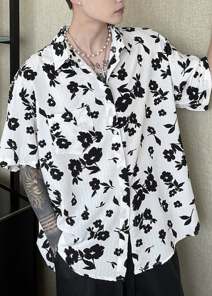 New Coffee Peter Pan Collar Print Men Hawaiian Shirts Summer HG018 Men-Silk-MENSTP240725