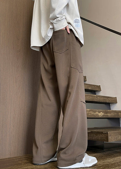 Coffee Pants New Warm Elastic Fleece Waist Pockets Men Spring FashionChic