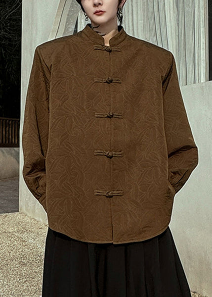 New Coffee Stand Collar Button Cotton Shirts Mens Fall WJ026 MENLTP241119