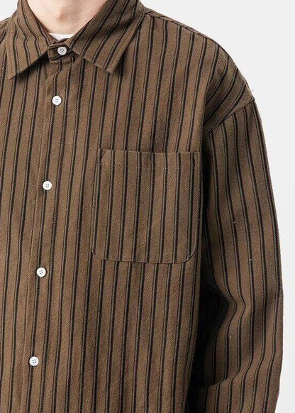 New Striped Shirts Pockets Coffee Button Men Spring Cotton FashionChic