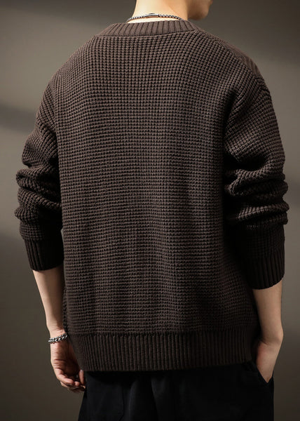 Men Solid Button Spring Neck New Coffee Cardigans V Knit FashionChic