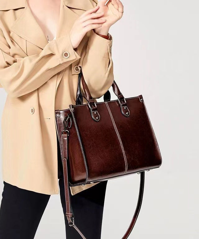 New Coffee Versatile European And American Cowhide Handbag Ada Fashion