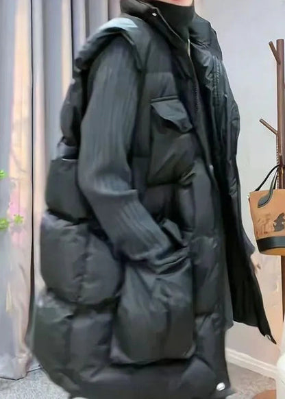 New Coffee Zip Up Pockets Patchwork Fine Cotton Filled Vest Sleeveless TD035