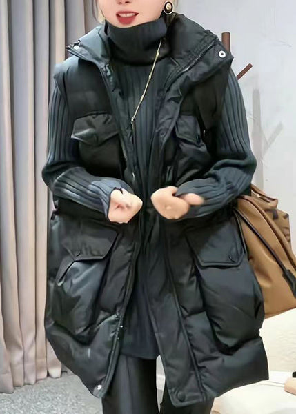 New Coffee Zip Up Pockets Patchwork Fine Cotton Filled Vest Sleeveless TD035