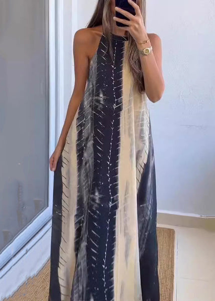 New Colorblock Backless Print Cotton Maxi Dress Sleeveless BB040 Hawaii-SDL240622