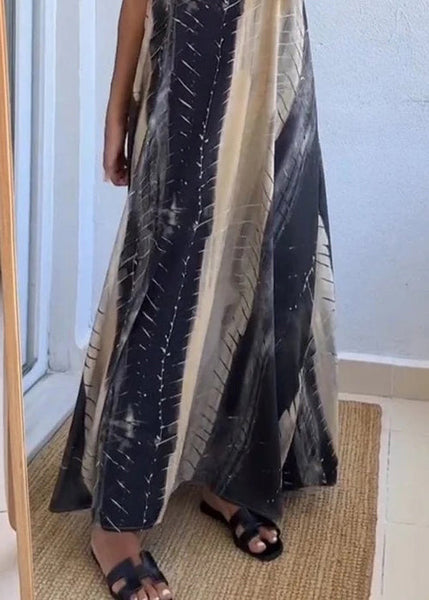 New Colorblock Backless Print Cotton Maxi Dress Sleeveless BB040 Hawaii-SDL240622