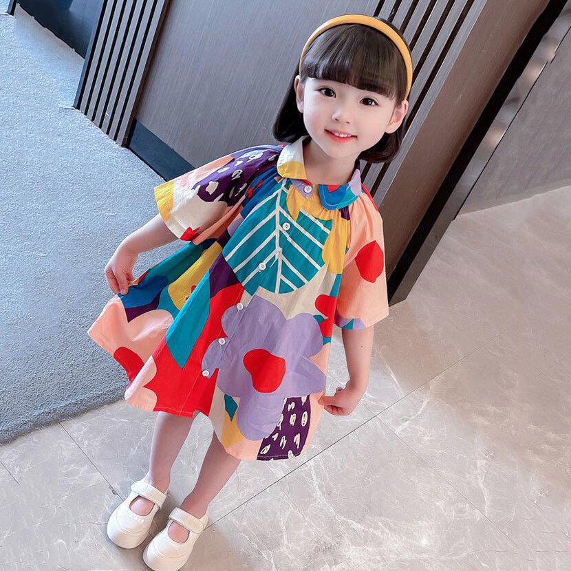 New Colorblock Print Button Girls Mid Dress Long Sleeve SS1056 MM-RCTZ-FDM240601