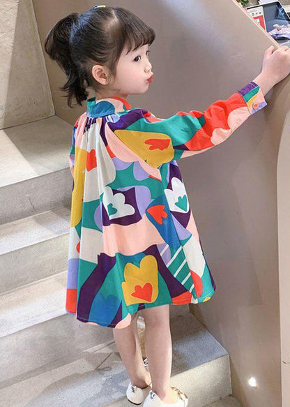 New Colorblock Print Button Girls Mid Dress Long Sleeve SS1056 MM-RCTZ-FDM240601