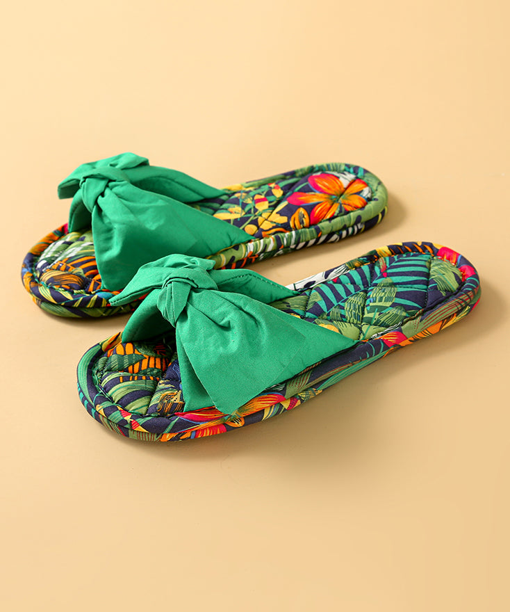 Green Bow Slippers Shoes New Comfy Splicing Fabric Cotton FashionChic