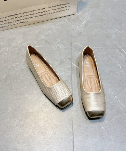 Flat Comfy Apricot Silk Shoes New Versatile Splicing Feet FashionChic