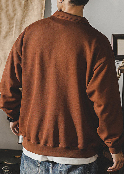 TC029 New Coffee Polo Cotton Dark Embroideried Sweatshirt Spring Button Men