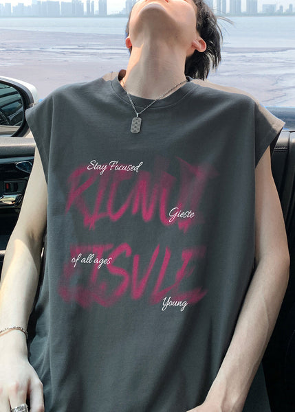 New Cotton Shirt Dark Men Summer Cozy T Gray Print FashionChic