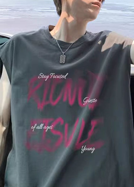 New Cotton Shirt Dark Men Summer Cozy T Gray Print FashionChic