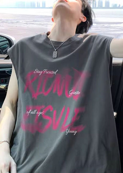 New Cotton Shirt Dark Men Summer Cozy T Gray Print FashionChic