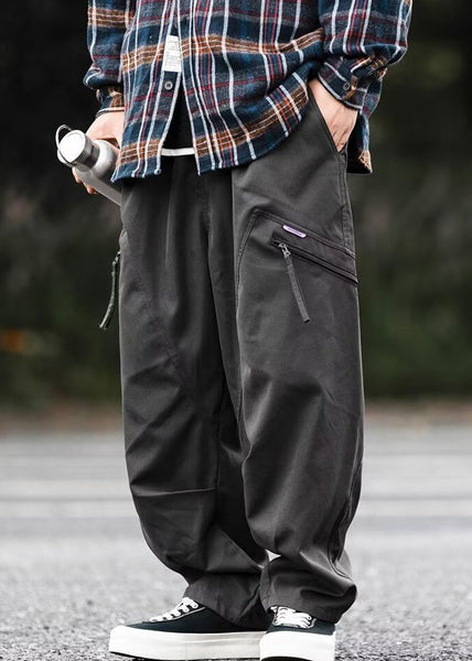 Zip Cotton Pockets Up Spring Men Dark Pants Gray New FashionChic