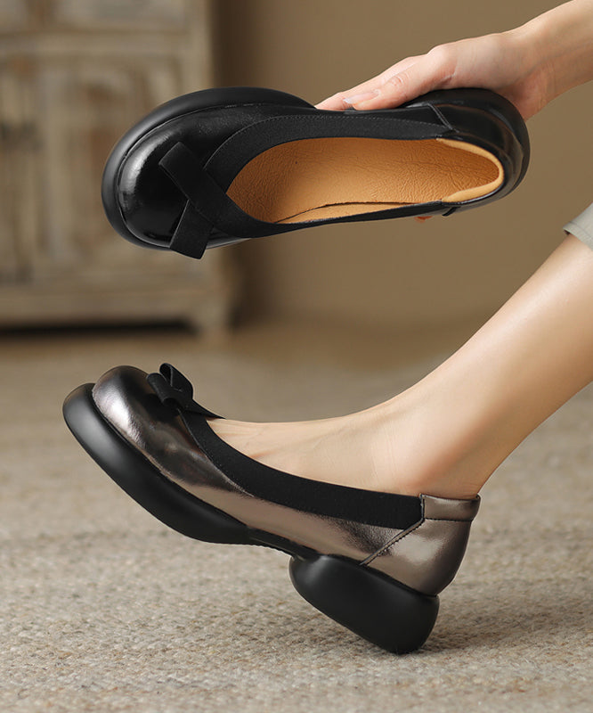 New Dark Grey Women Splicing Bow Platform Loafers For WT035 shoe-PDX241030