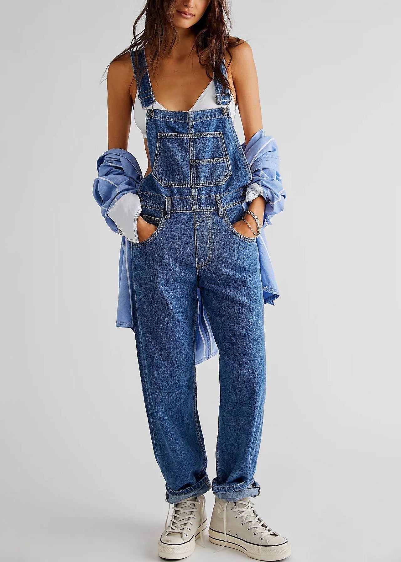 Sleeveless Jumpsuit Denim Design Blue New Pockets Original FashionChic