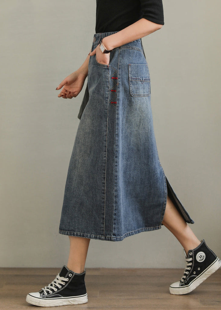 New Denim Blue Pockets Side Open High Waist Denim Skirt Summer QA1001 Ada Fashion