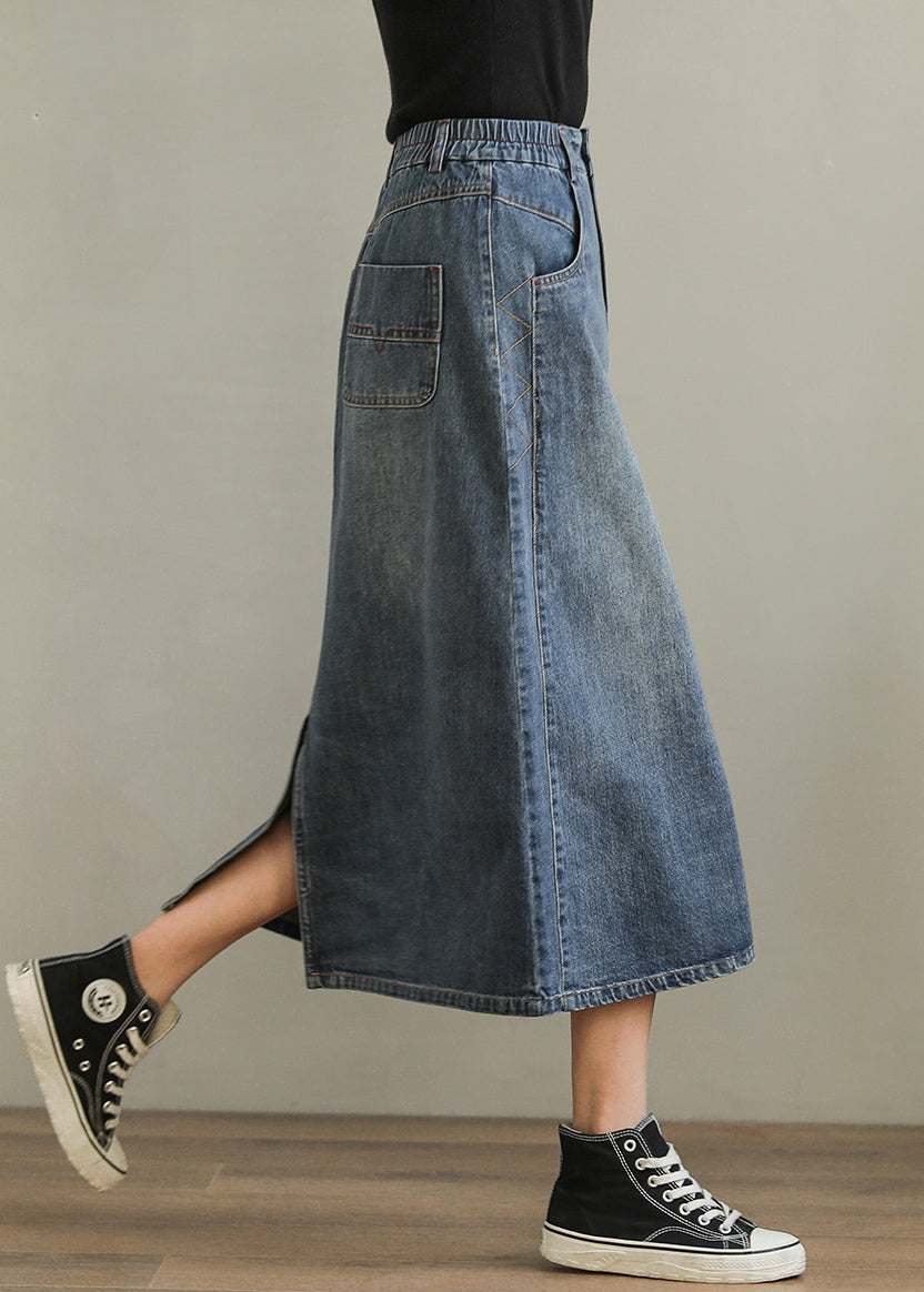 New Denim Blue Pockets Side Open High Waist Denim Skirt Summer QA1001 Ada Fashion