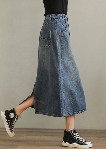 New Denim Blue Pockets Side Open High Waist Denim Skirt Summer QA1001 Ada Fashion